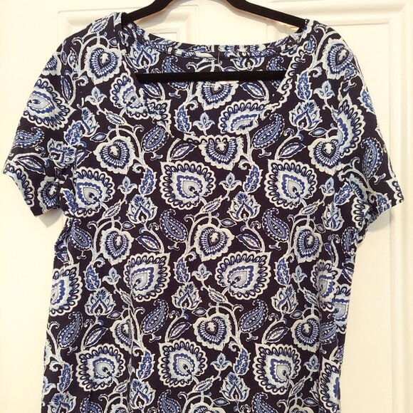 NWOT Soft Surroundings Blue Paisley Short Sleeve Tee size XL - Picture 1 of 1